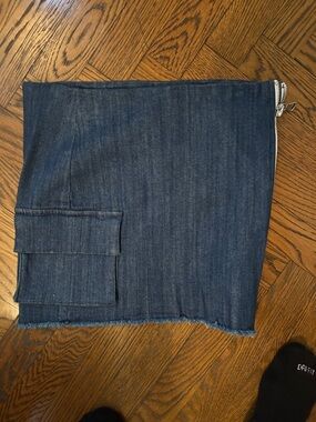 Women's Dark Blue Denim Mini Skirt with Side Pocket